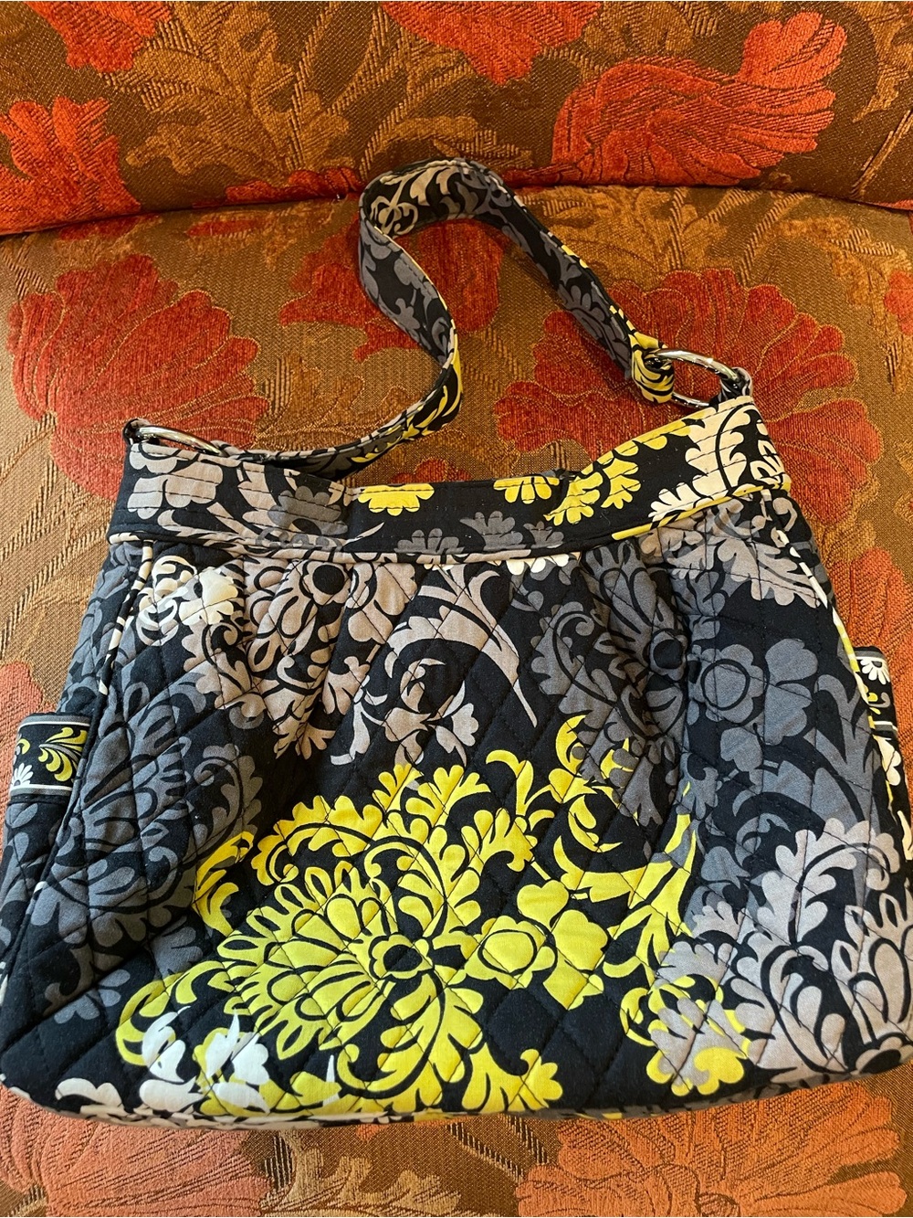 Vera Bradley Black, Yellow & Gray Quilted Floral Shoulder Crossbody